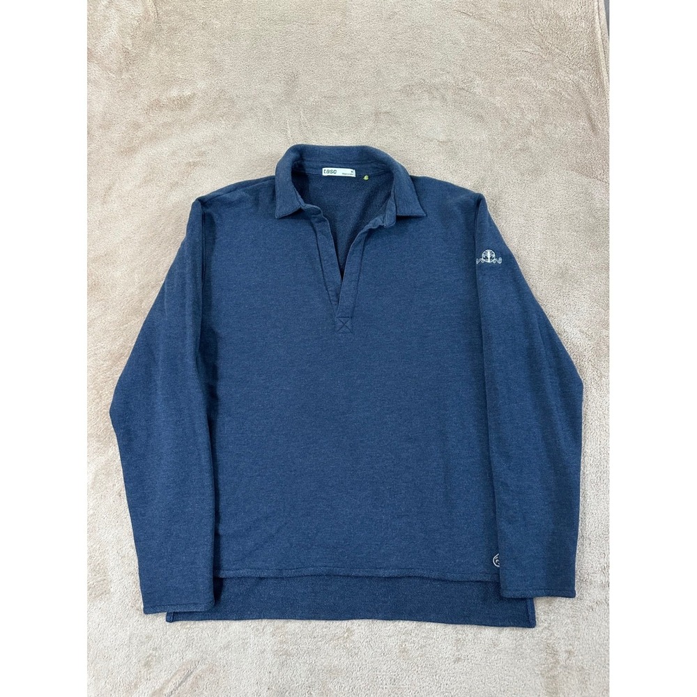 Tasc Performance Women M Blue Cotton bamboo long sleeve Sweater Logo Organic EUC